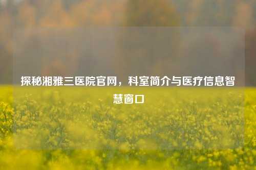 探秘湘雅三医院官网,科室简介与医疗信息智慧窗口