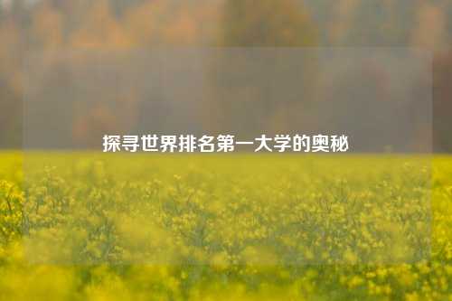 探寻世界排名之一大学的奥秘